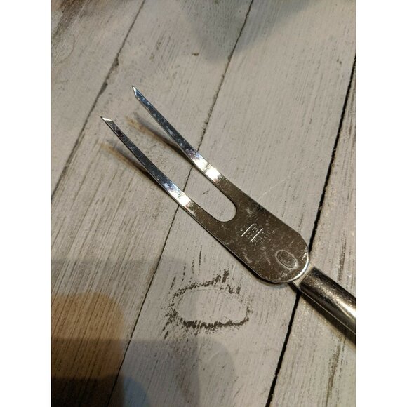 Vintage EKCO #3 Chromium Plate Solid Meat Utility Fork Avocado Green 11 1/2" - Picture 3 of 7